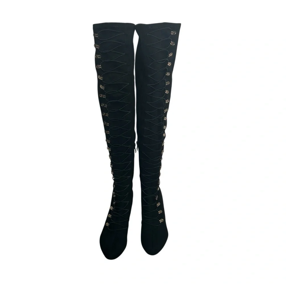 Journee Trill Black Wide Calf Thigh High Heeled Lace Up Boot Women’s Size 8.5